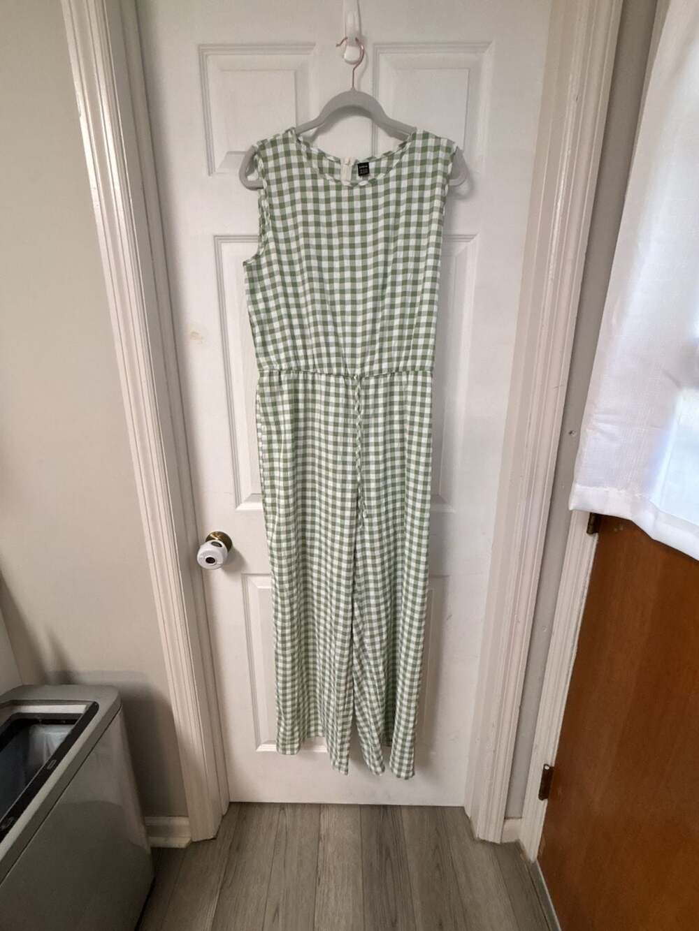 SHEIN Green Gingham Jumpsuit Green White Plaid Sleeveless